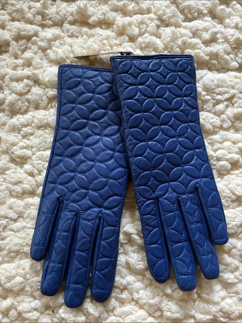 Quilted Blue Leather Gloves